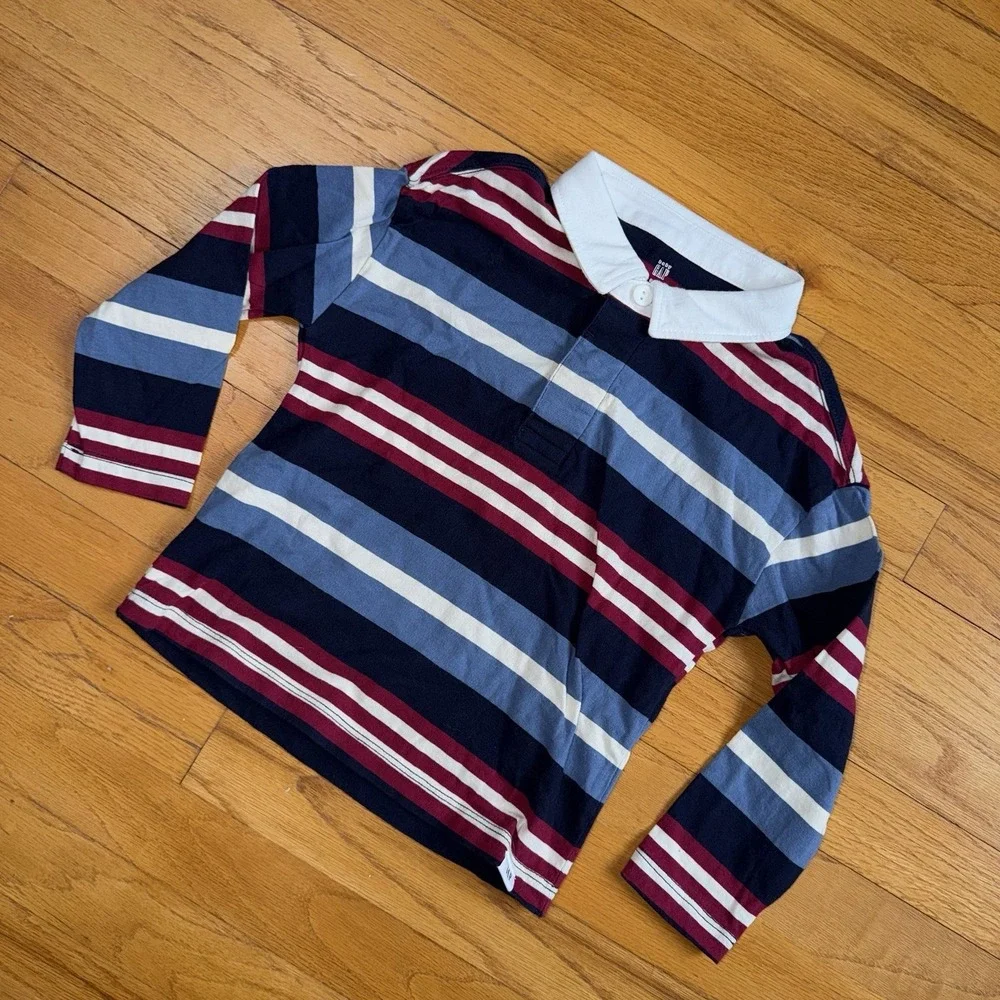 Gap Baby Toddler Boys 5 Striped Rugby Polo Shirt Blue White Maroon Prep Academia